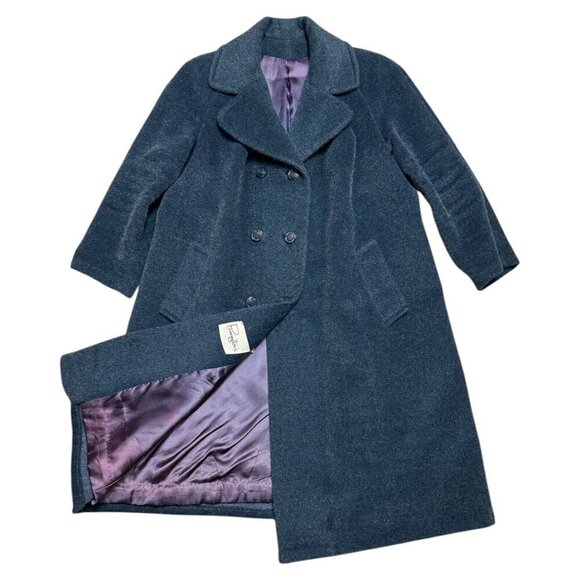 STUNNING VINTAGE Teal Penningtons Retro MOHAIR WOOL Trench Pea Coat Large - Picture 1 of 7